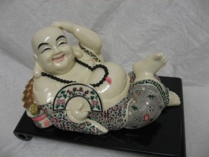 Happy Buddha statues with fan - Image 2